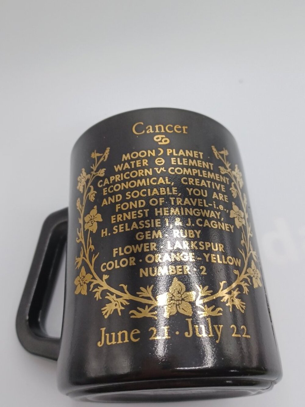 Vintage Federal Milk Glass ZODIAC Sign Cancer Crab Black Gold Coffee Mug USA - Picture 6 of 8